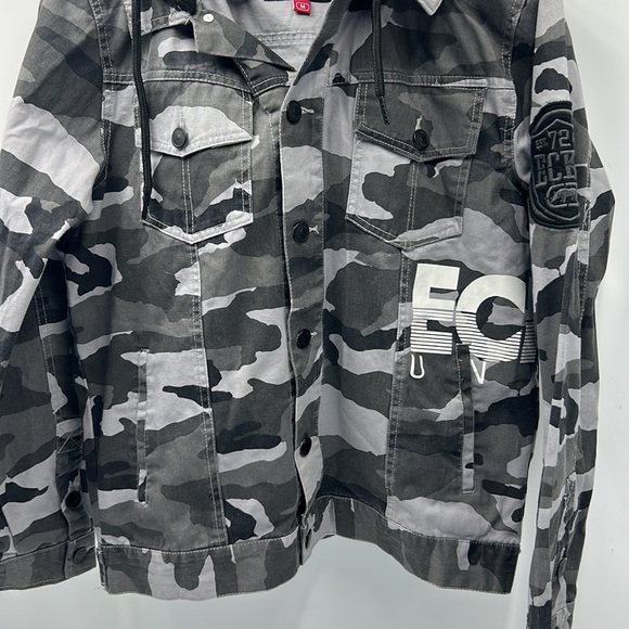ECKO UNLTD HOODIE JACKET CANVAS CAMO PRINT MENS SIZE MEDIUM GRAY BLACK - Picture 3 of 10